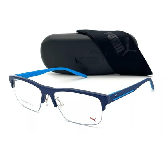 PUMA PU0274 004 Blue Transparent / Demo Lens 57mm Eyeglasses - Picture 1 of 4